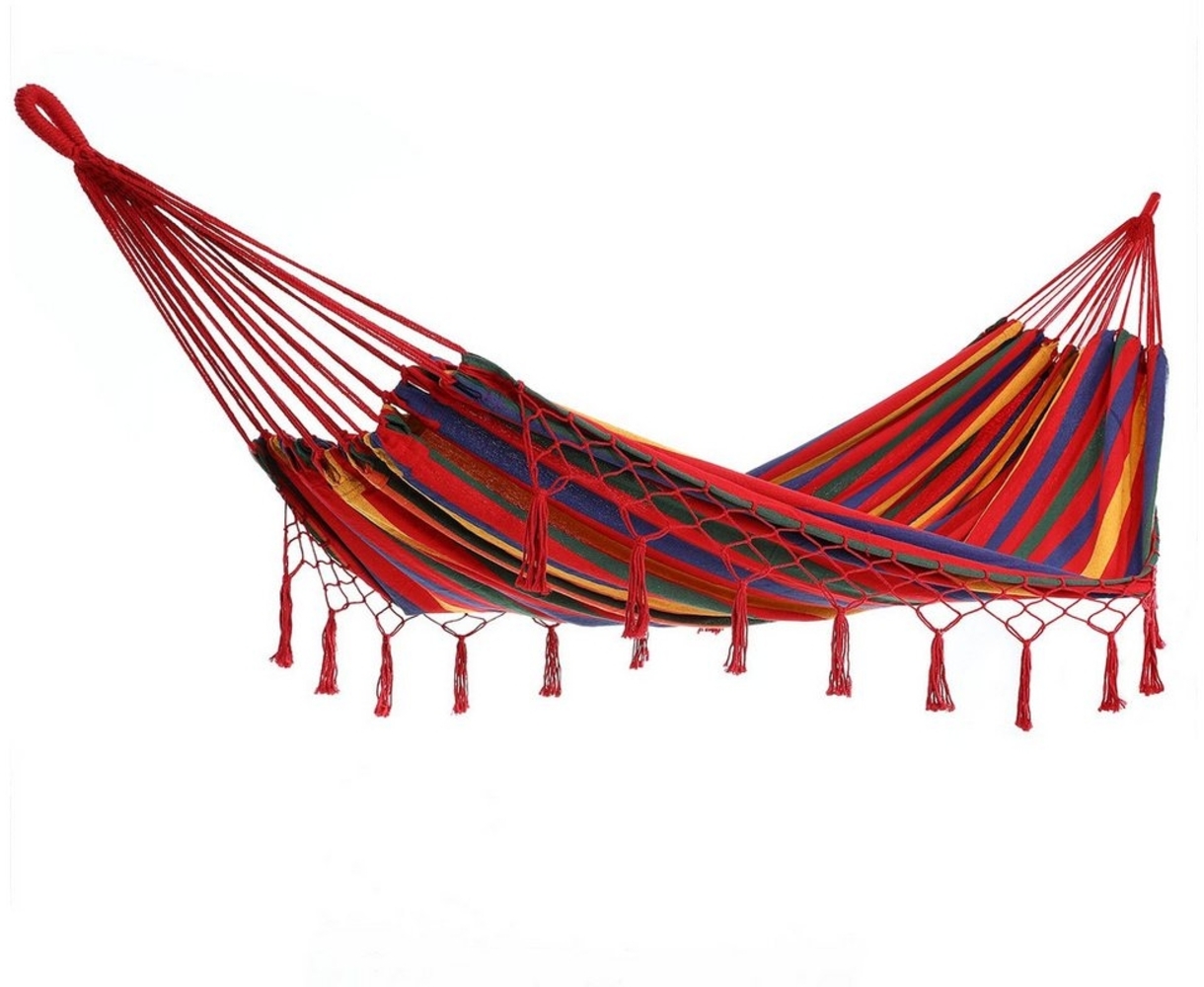 Detex Hängematte, 2 Personen XXL 150cm breit 300kg belastbar Boho-Style Makramee Rot Bild 1
