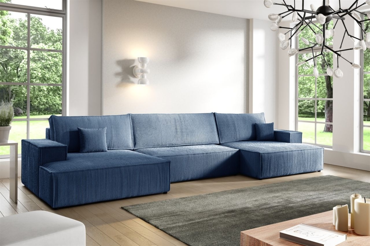 Wohnlandschaft Schlafsofa CORUNIA Stoff Poso Blau Bild 1