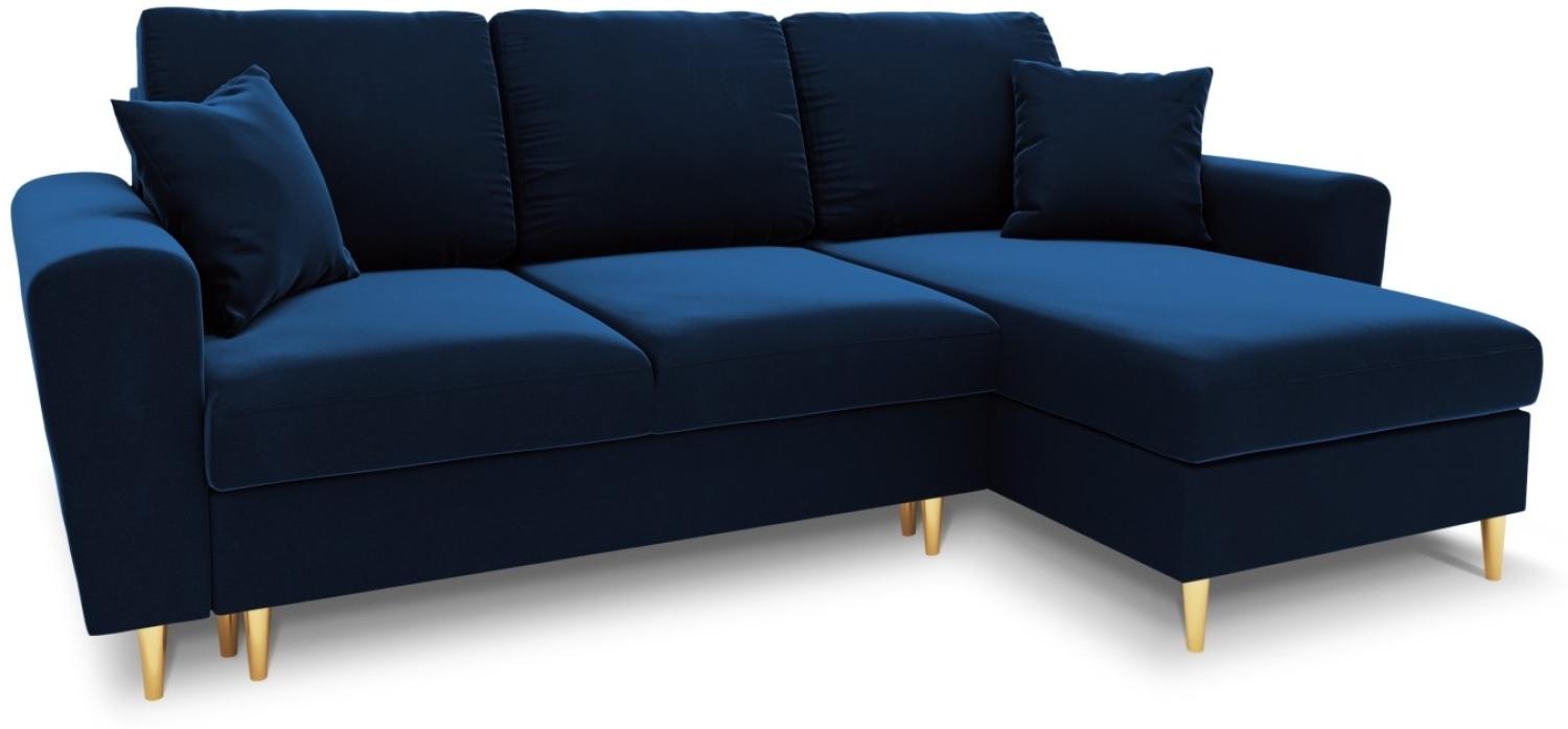 Micadoni 4-Sitzer Samtstoff Reversible Ecksofa mit Bettfunktion und Box Moghan | Bezug Royal Blue | Beinfarbe Gold Metal Bild 1