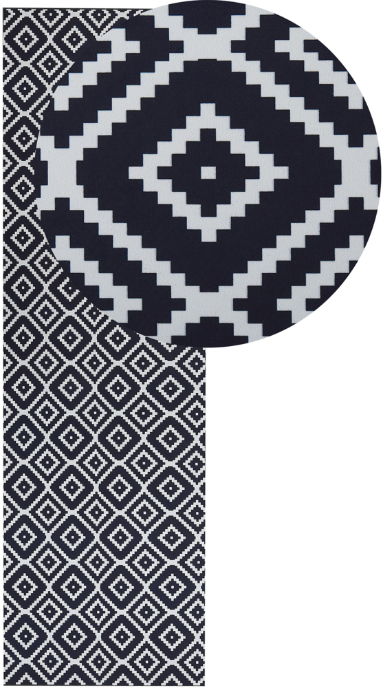 Teppich schwarz weiß 60 x 200 cm geometrisches Muster Kurzflor KARUNGAL Bild 1