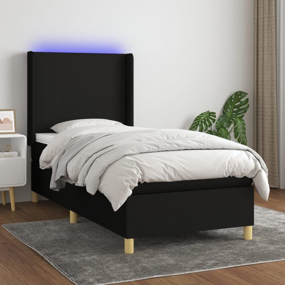 vidaXL Boxspringbett mit Matratze & LED Stoff Schwarz 80 x 200 cm, Härtegrad: H2 [3138671] Bild 1