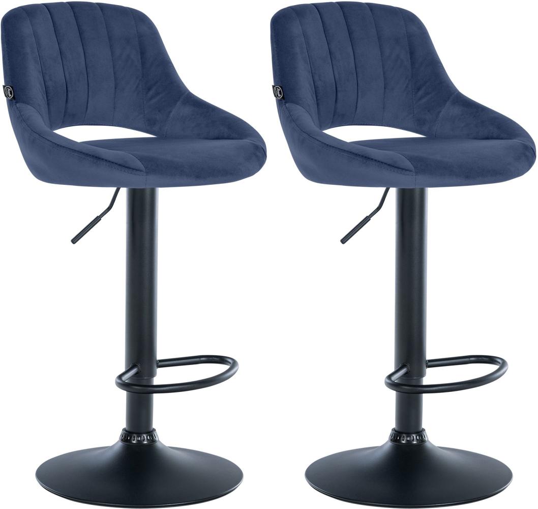 CLP 2er Set Barhocker Milet Samt drehbar und höhenverstellbar,blau Metall matt schwarz Bild 1