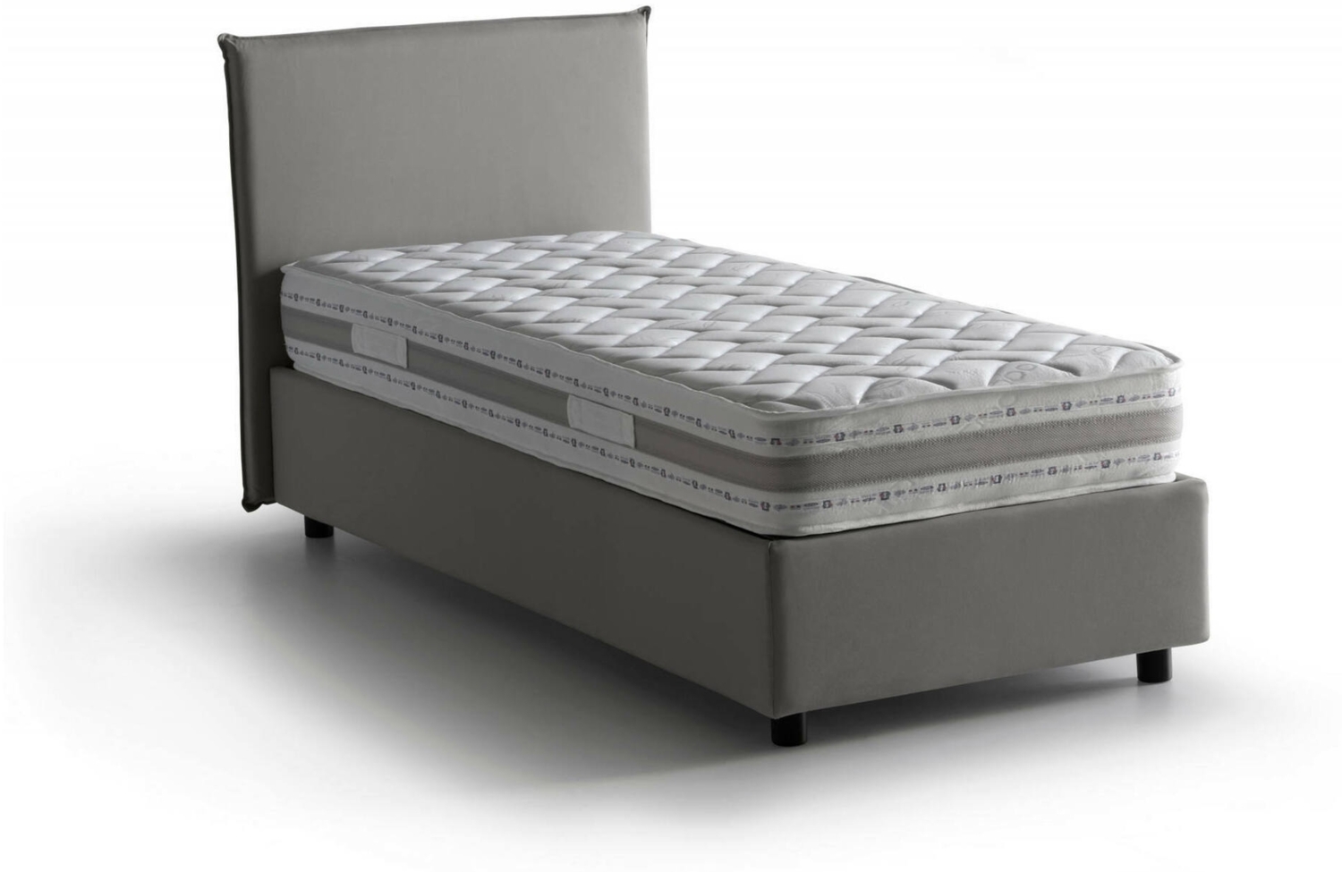 Dmora Astor Einzelbett, Bettkasten mit Stoffbezug, 100 % Made in Italy, seitliche Öffnung, inklusive Matratze 80x190 cm, Grau Bild 1