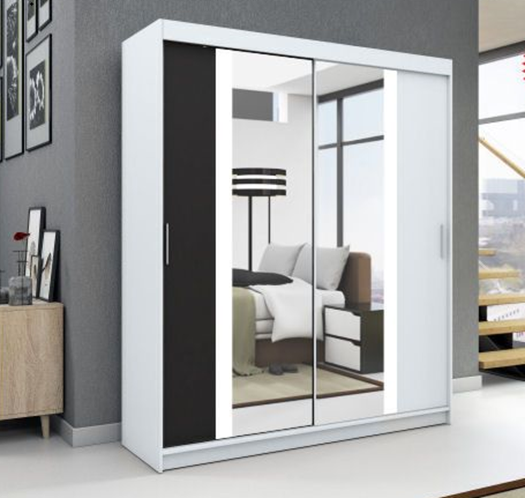 Schwebetrenschrank BRUNI 2-trig Schrank 120 cm (mit Spiegel) Farbe: Wei ,schwarz Bild 1