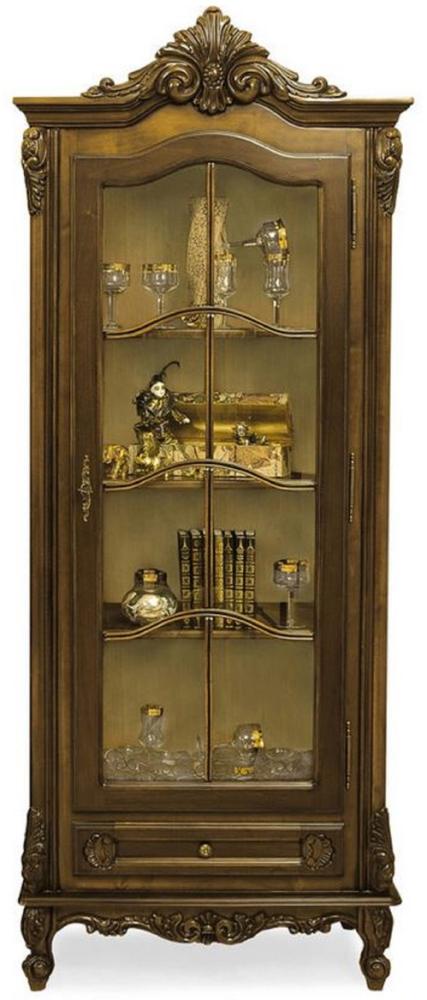 Casa Padrino Luxus Barock Vitrine Braun - Prunkvoller Massivholz Vitrinenschrank mit Glastür und Schublade - Handgefertigte Barock Möbel - Edel & Prunkvoll Bild 1