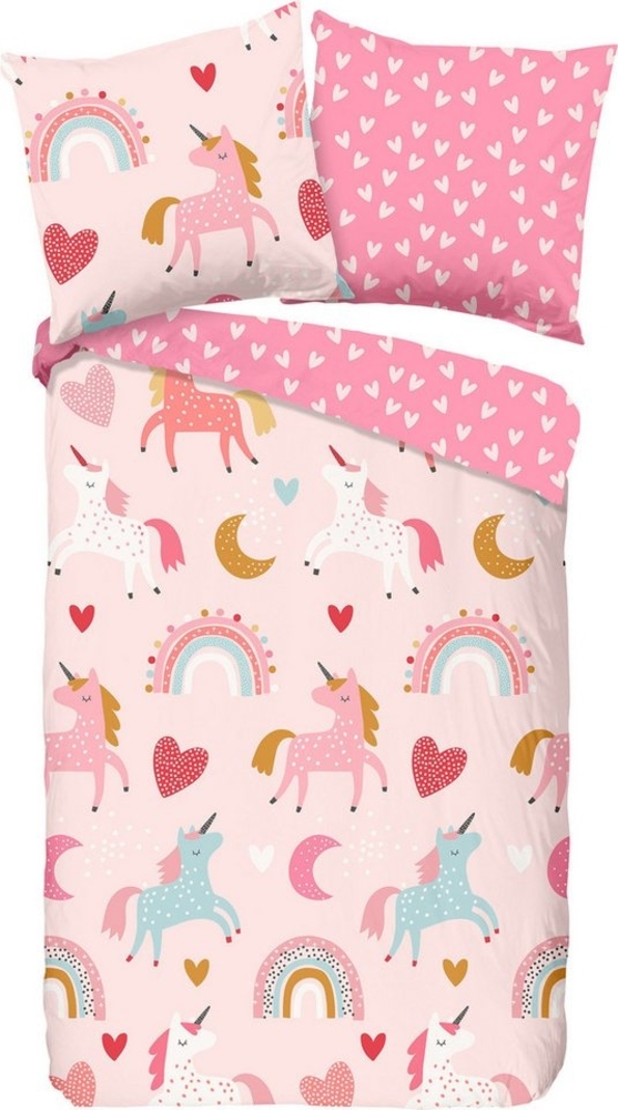 Good Morning Biber Bettwäsche 135 X 200 cm + 1 x 80 X 80 cm Unicorn Pink Bild 1