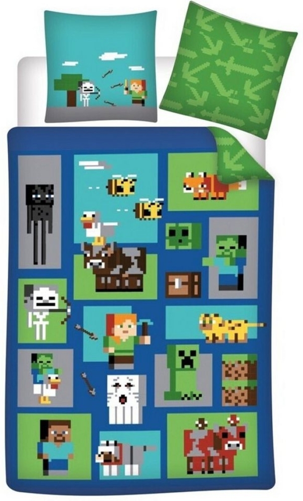 Minecraft Bettwäsche Minecraft Creeper Steve Alex Creeper Bettwäsche Set, Baumwolle, 2 teilig, 135/140x200 65x65 Baumwolle Bild 1