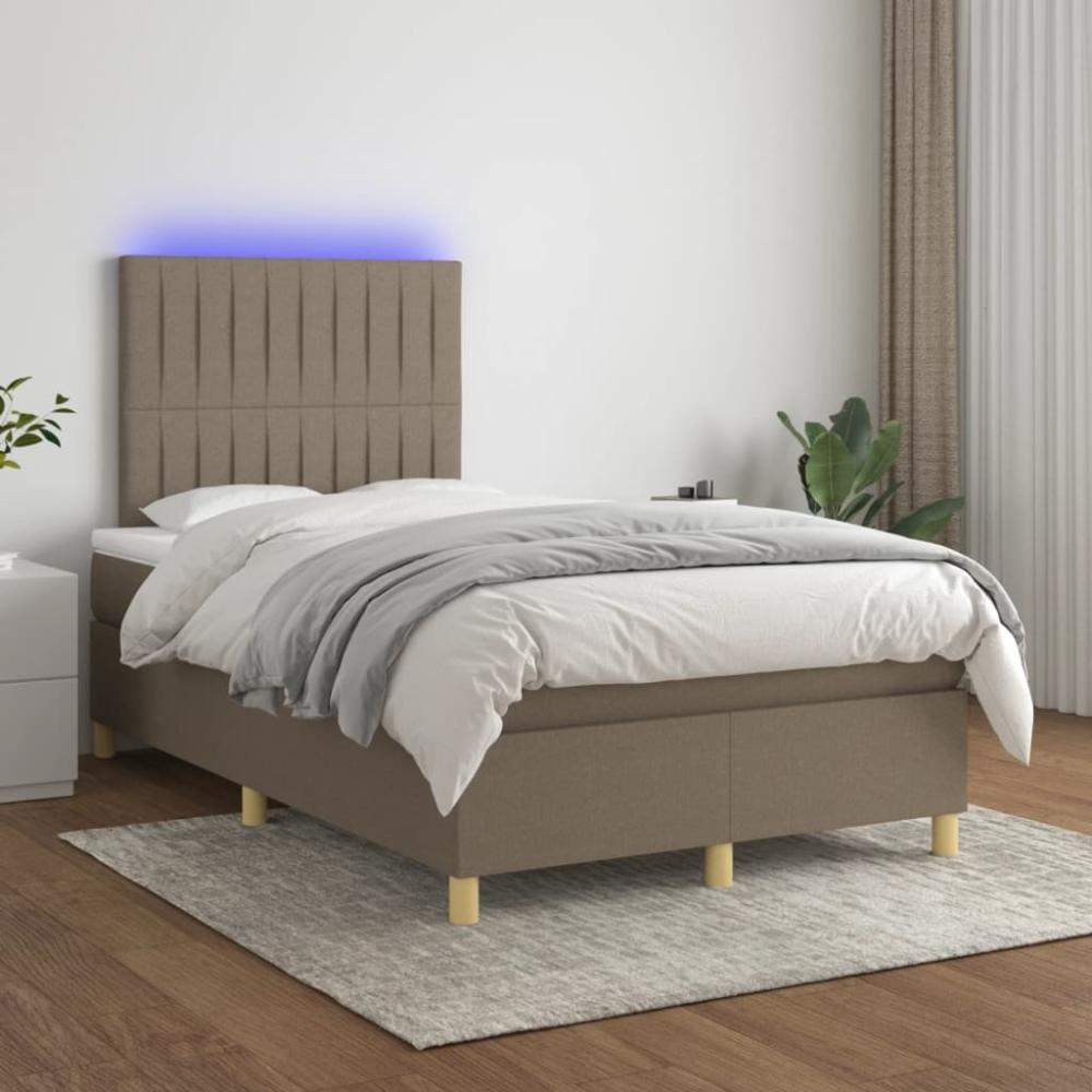 vidaXL Boxspringbett mit Matratze & LED Taupe 120x200 cm Stoff, Härtegrad: H2 [3135585] Bild 1