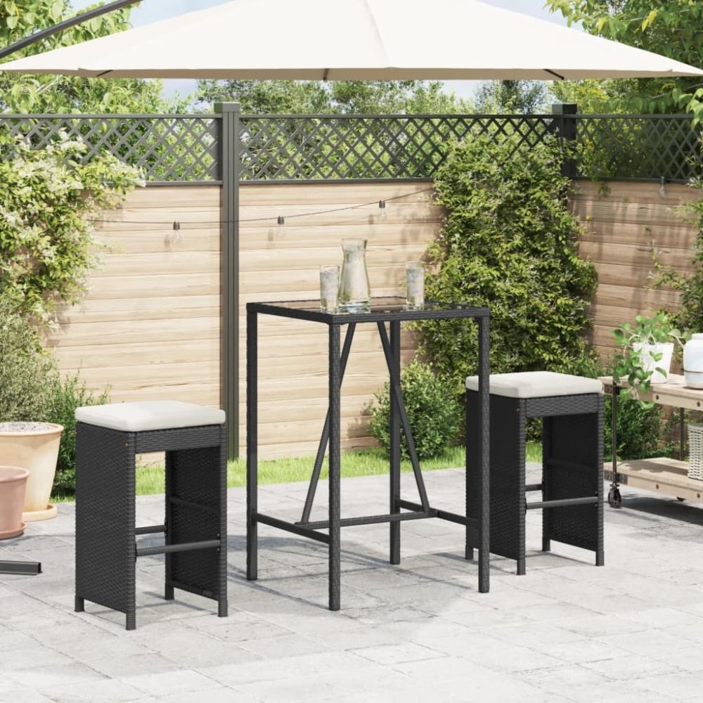 vidaXL Garten-Barhocker mit Kissen 2 Stk. Schwarz Poly Rattan 368686 Bild 1