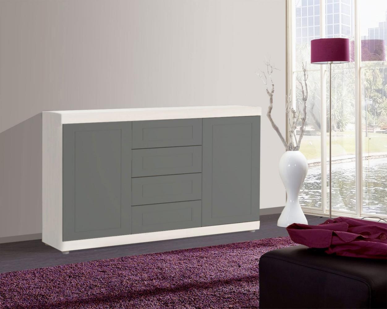 Kommode "Kvantum" Sideboard 152 cm Weiß MDF Dust grey Bild 1