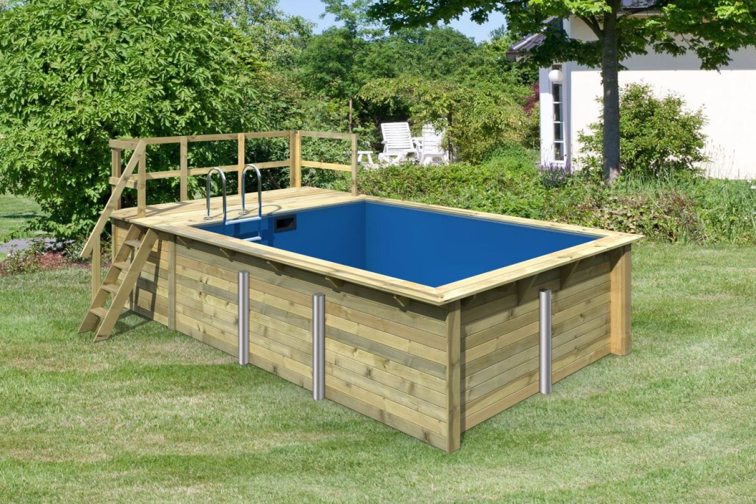 Karibu Rechteckpool-Set 2 mit Filter, 353x582 cm, Holz kdi, Grundkorpus mit 1 Terrasse Bild 1