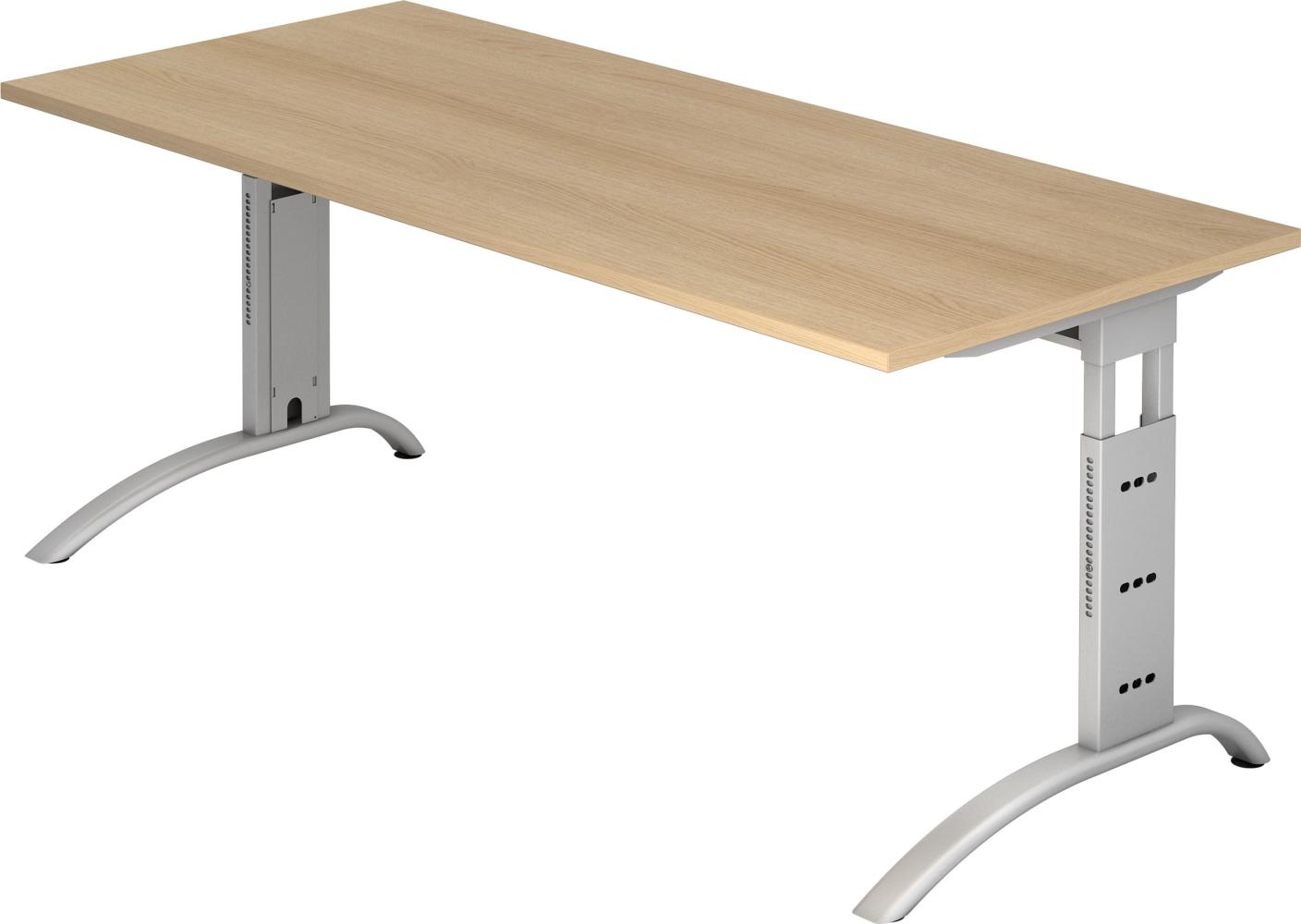 bümö manuell höhenverstellbarer Schreibtisch 180x80 cm in Eiche - PC Tisch höhenverstellbar & groß, höhenverstellbarer Tisch Büro, großer Computertisch verstellbar, F-Serie, FS-19-E-S Bild 1