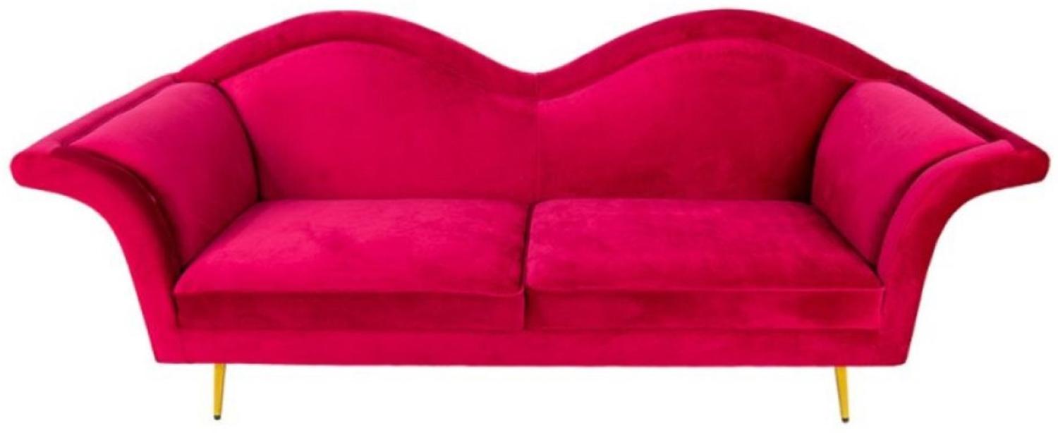 Casa Padrino Luxus Designer 3er Sofa Rot / Gold 215 x 73 x H. 85 cm - Wohnzimmer Sofa - Wohnzimmer Möbel - Luxus Möbel - Designer Möbel - Wohnzimmer Einrichtung - Luxus Einrichtung Bild 1