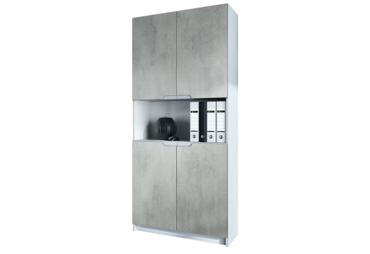 Vladon Büroschrank Logan V2, Aktenschrank mit 5 Fächern und 4 Türen, Weiß matt/Beton Oxid-Optik (82 x 184 x 37 cm) Bild 1