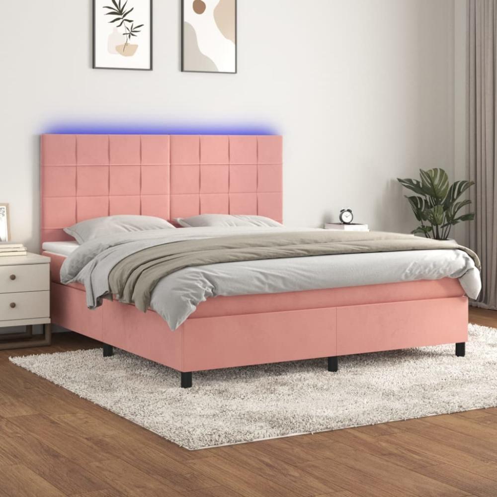 vidaXL Boxspringbett mit Matratze & LED Rosa 160x200 cm Samt 3136136 Bild 1