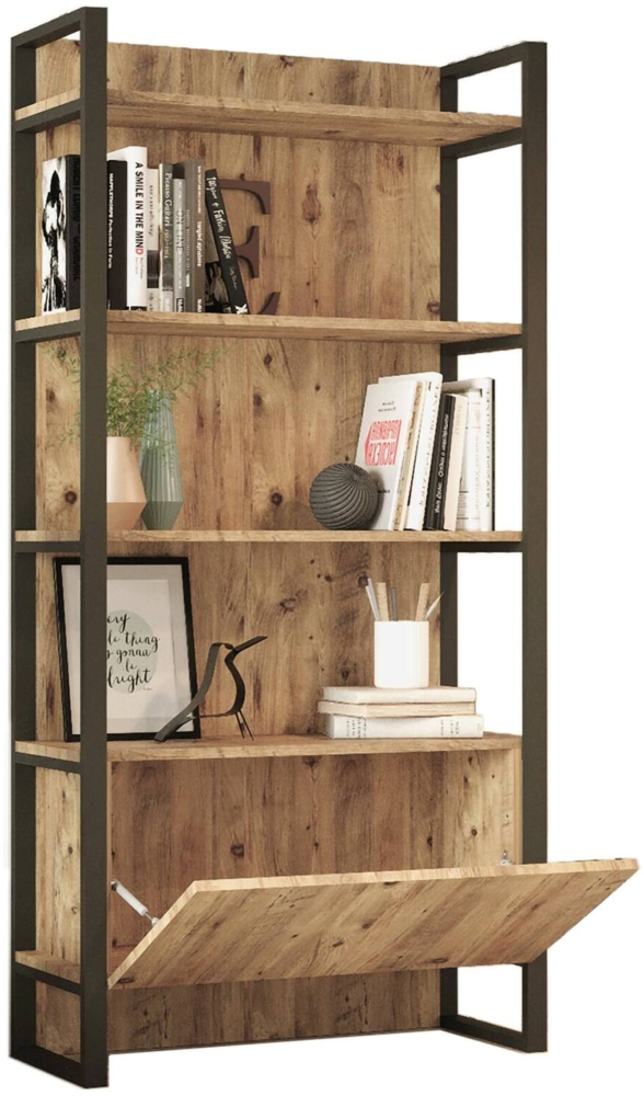 Dmora Bücherregal Georges, Büroregal, Mobiler Buchhalter, Bücherbrett, 90x34 h180 cm, Eiche Bild 1
