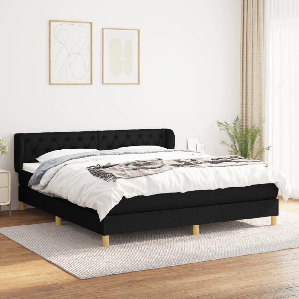 Doppelbett, Polsterbett mit Matratze Stoff Schwarz 160 x 200 cm Bild 1