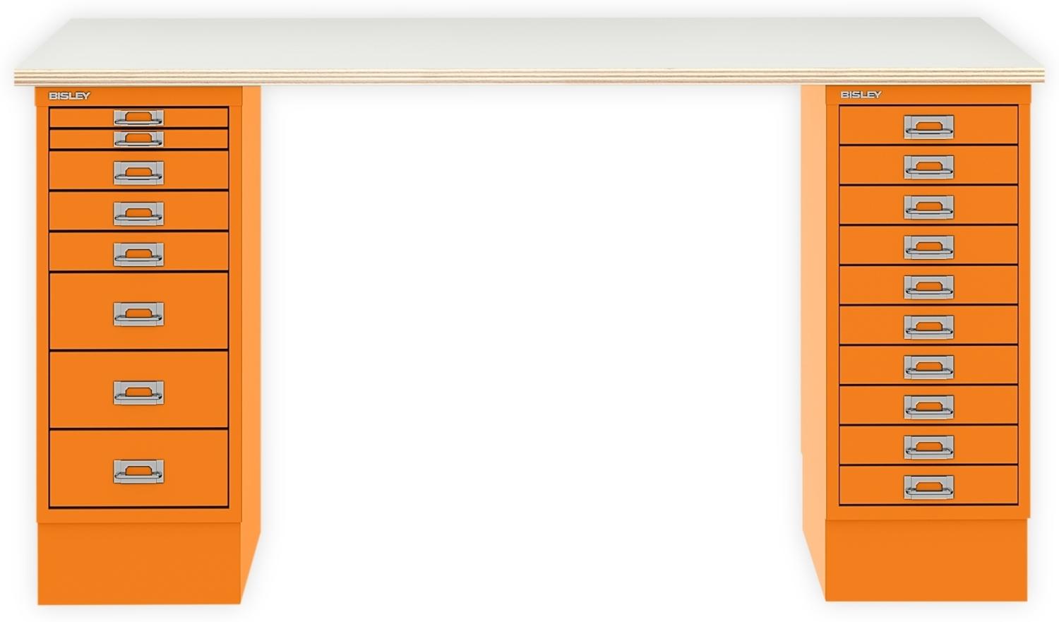 MultiDesk, 1 MultiDrawer mit 10 Schüben, 1 MultiDrawer mit 8 Schüben, Dekor Plywood, Farbe Orange, Maße: H 740 x B 1400 x T 600 mm Bild 1