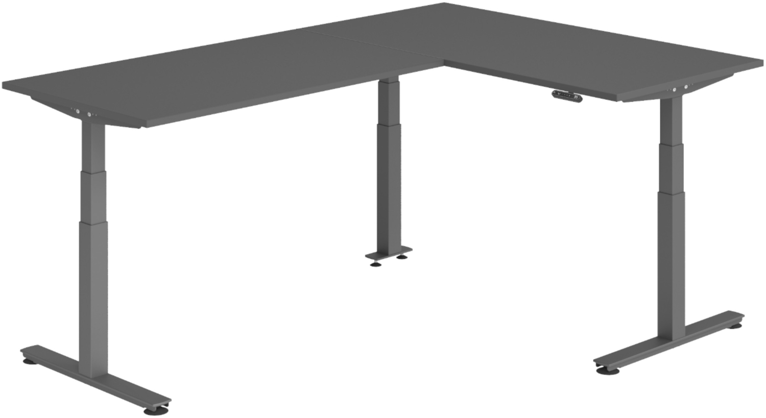 bümö Eckschreibtisch elektrisch höhenverstellbar L-Form: 160 x 240 cm in graphit, Gestell graphit - Stehschreibtisch mit Memory-Steuerung, elektrischer XXL Schreibtisch für die Ecke, XDSMW-1616-G-G Bild 1