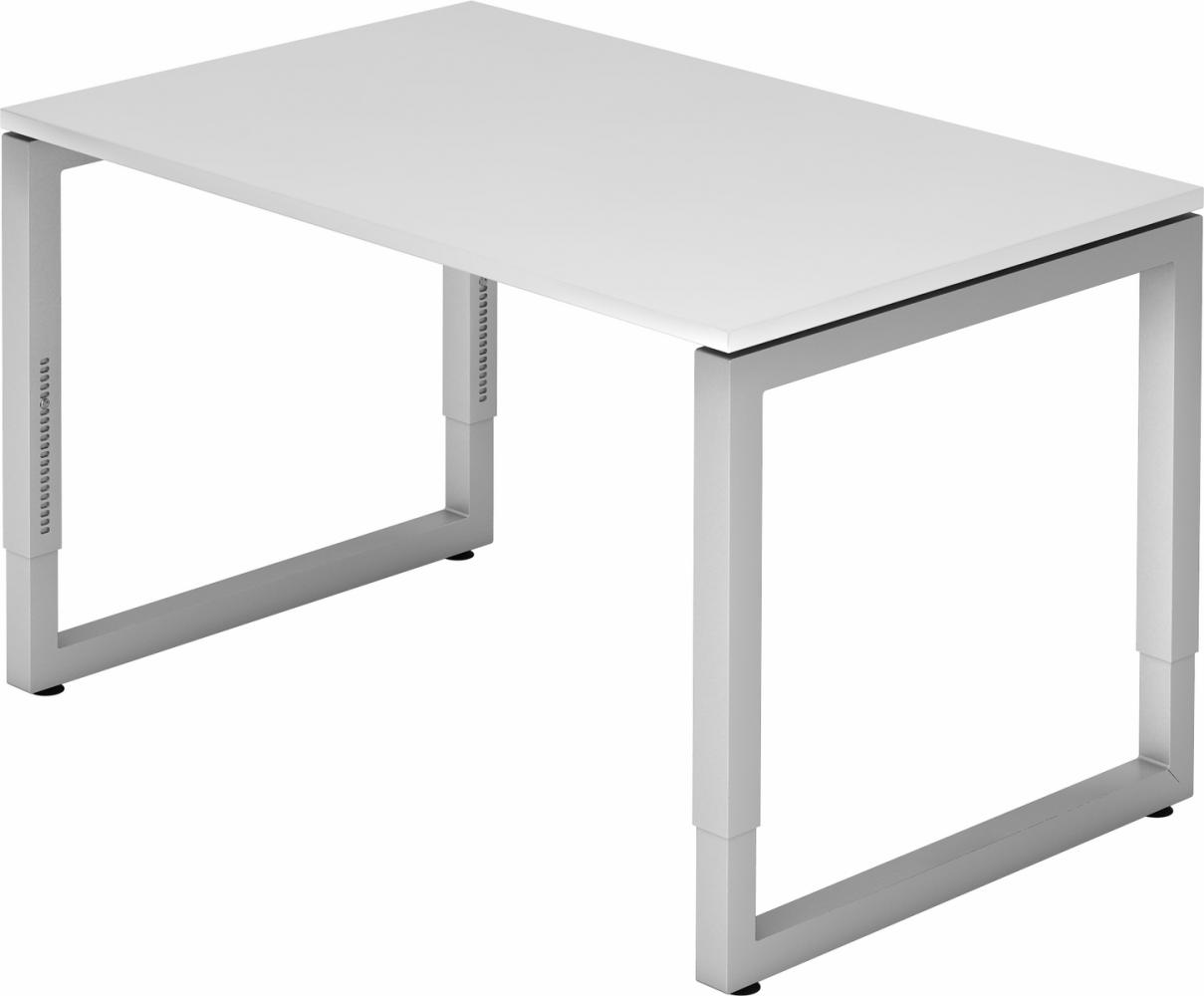 bümö höhenverstellbarer Schreibtisch R-Serie 120x80 cm in weiß, Gestell in Silber - PC Tisch klein für's Büro manuell höhenverstellbar, Computertisch verstellbar, RS-12-W-S Bild 1