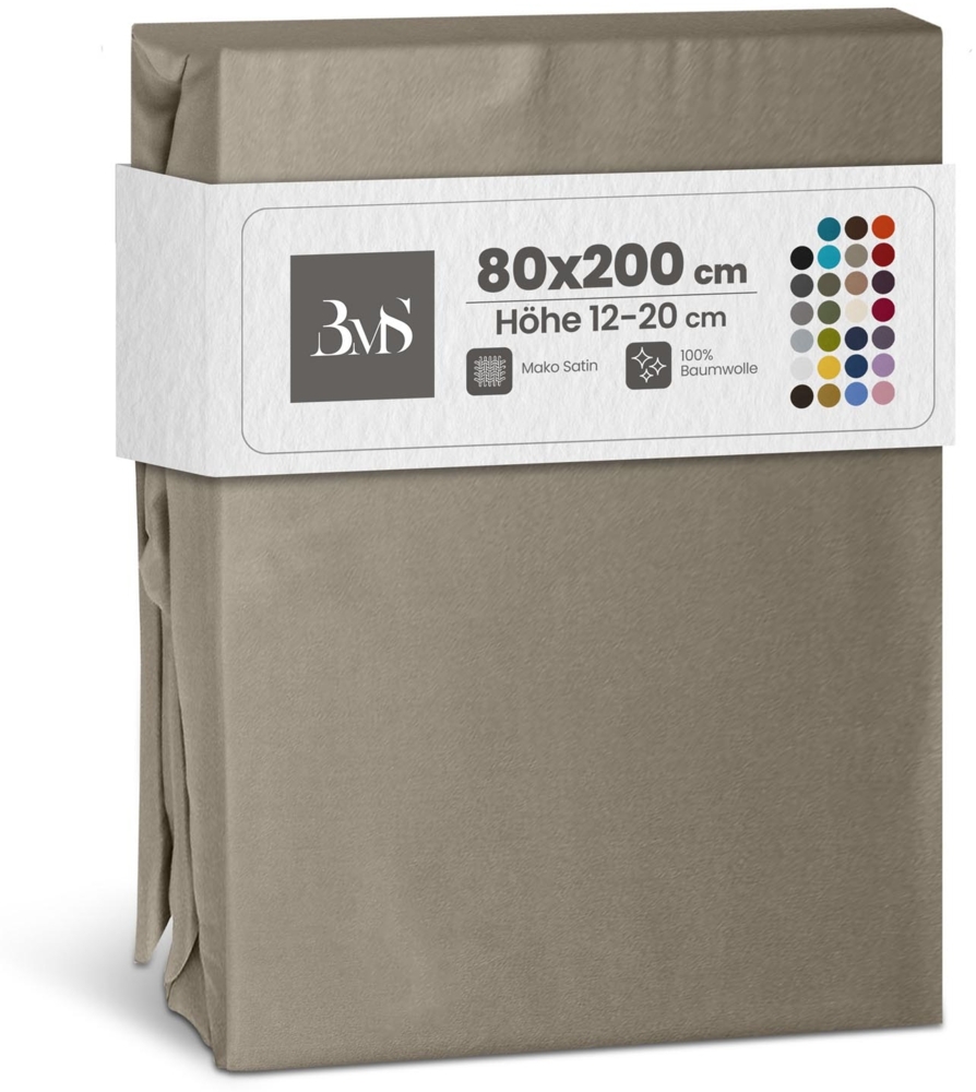 Bettwaesche-mit-Stil Mako-Satin Spannbettlaken braun 80x200cm Bild 1