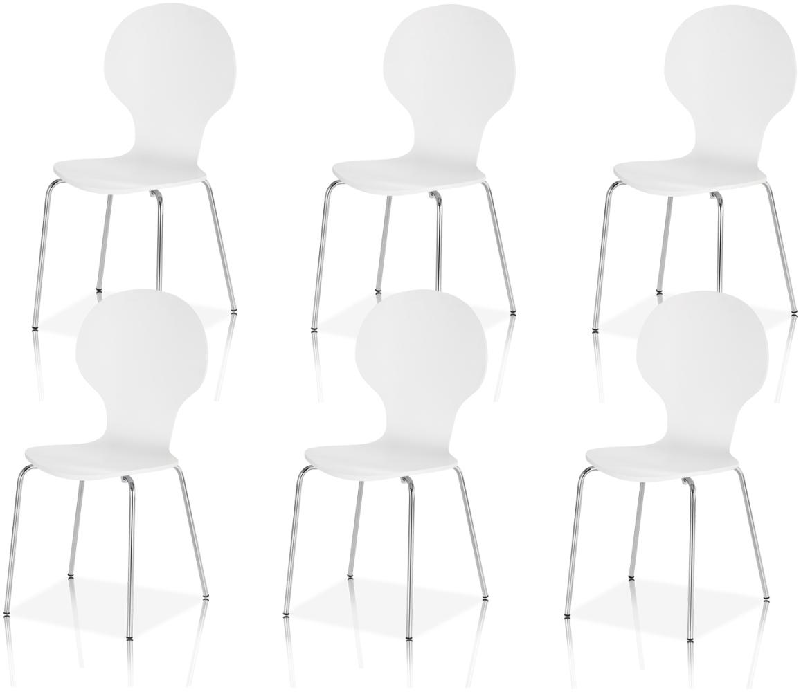 KHG 6er Set Stapelstühle Esszimmerstuhl Stuhl aus Schichtholz Weiß glänzend lackiert - Sitzhöhe 45 cm, Stuhlbeine aus Metall - stapelbar auch für Gastronomie geeignet Bild 1