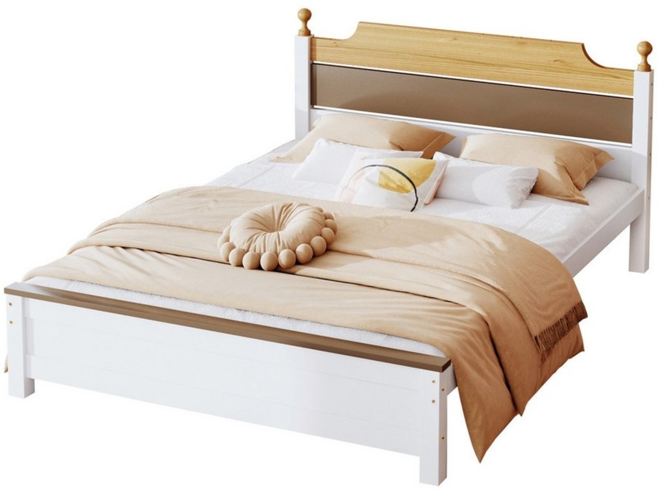 REDOM Holzbett Einzelbett, Erwachsenenbett, Gästebett, mit Kopf- und Fußteil aus MDF (140x200 cm, Kiefernholzrahmen mit Mittelfuß), ohne Matratze Bild 1