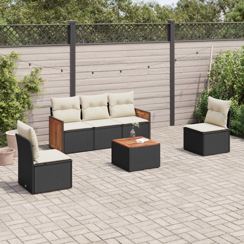vidaXL 6-tlg. Garten-Sofagarnitur mit Kissen Schwarz Poly Rattan 3227533 Bild 1
