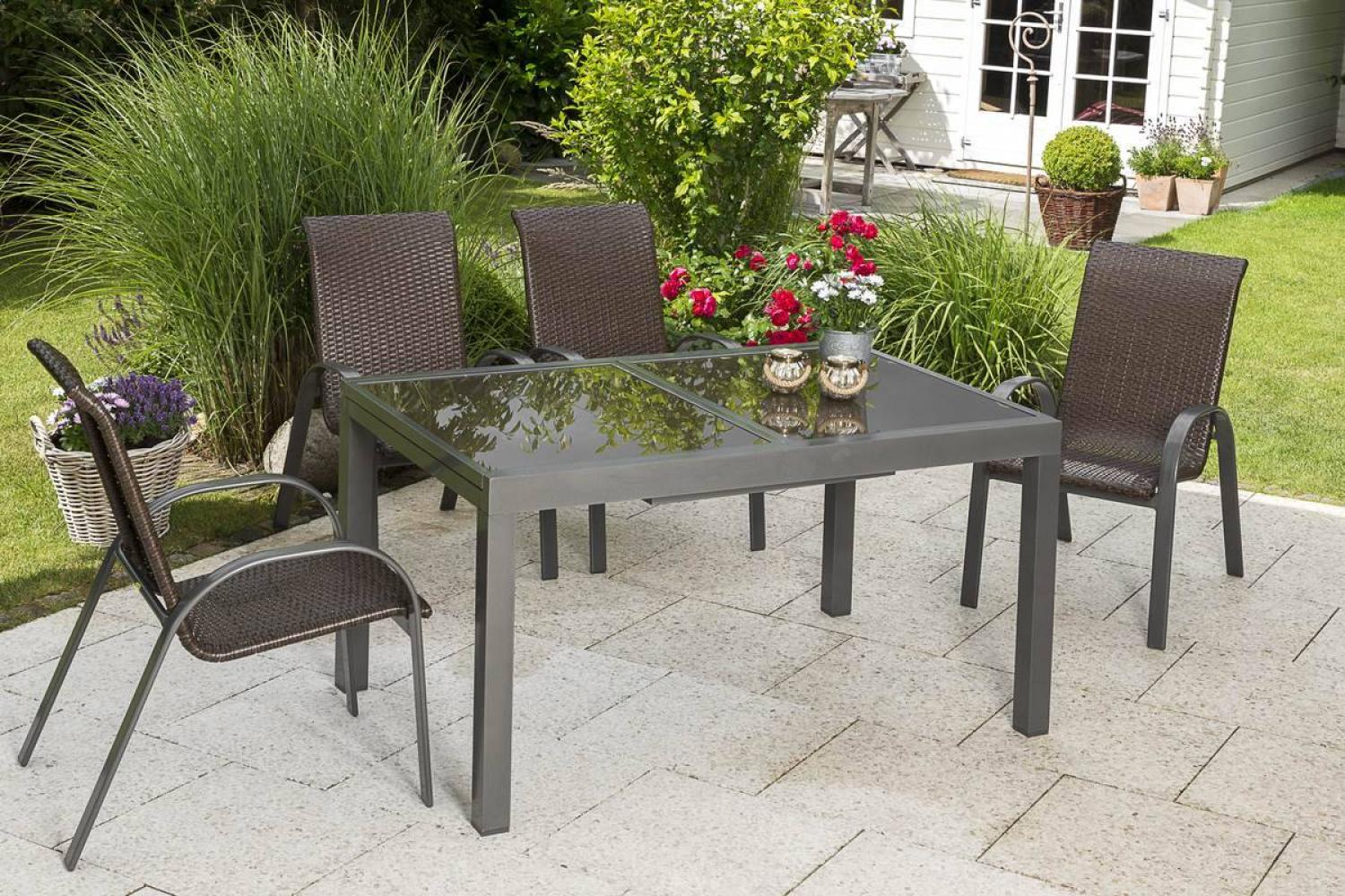 YOURSOL by Merxx Gartenmöbel Set Varese 4 Personen mit Ausziehtisch 120 - 180 cm, Stapelstühle Bild 1