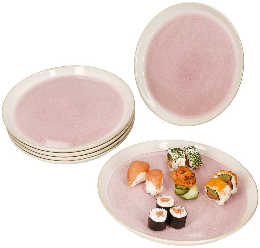 MamboCat Speiseteller 6x Reactive Glaze Paris Speiseteller 6 Personen Creme Pink Essteller Bild 1