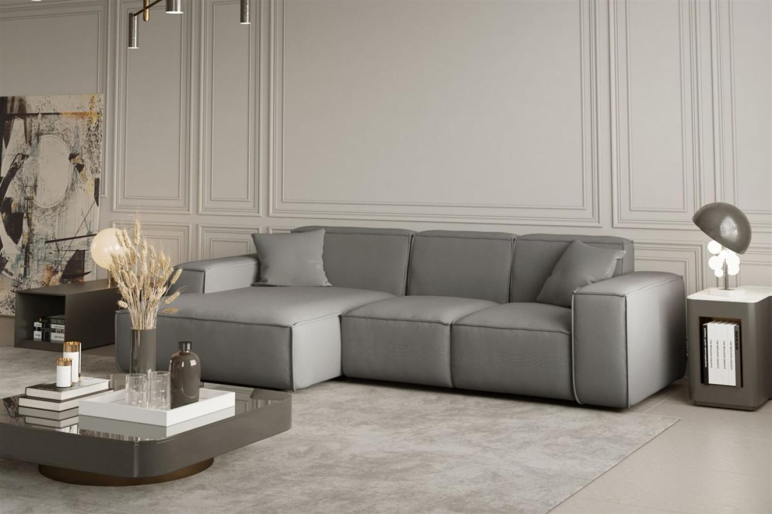 Ecksofa Designersofa CELES in Stoff Opera Velvet Silbergrau Ottomane Links Bild 1