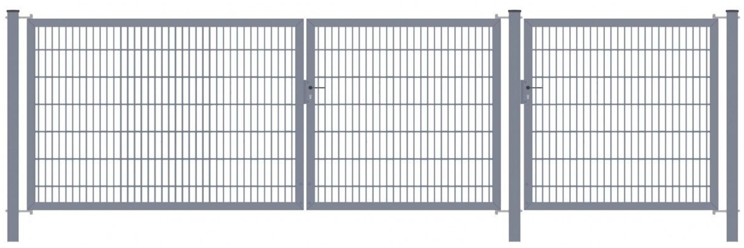 Gartentor Classic Strong (3-flügelig) asymmetrisch (1,5|2|1) Anthrazit 6/5/6 mm Doppelstabmatte Breite 450 cm Höhe 200 cm Bild 1