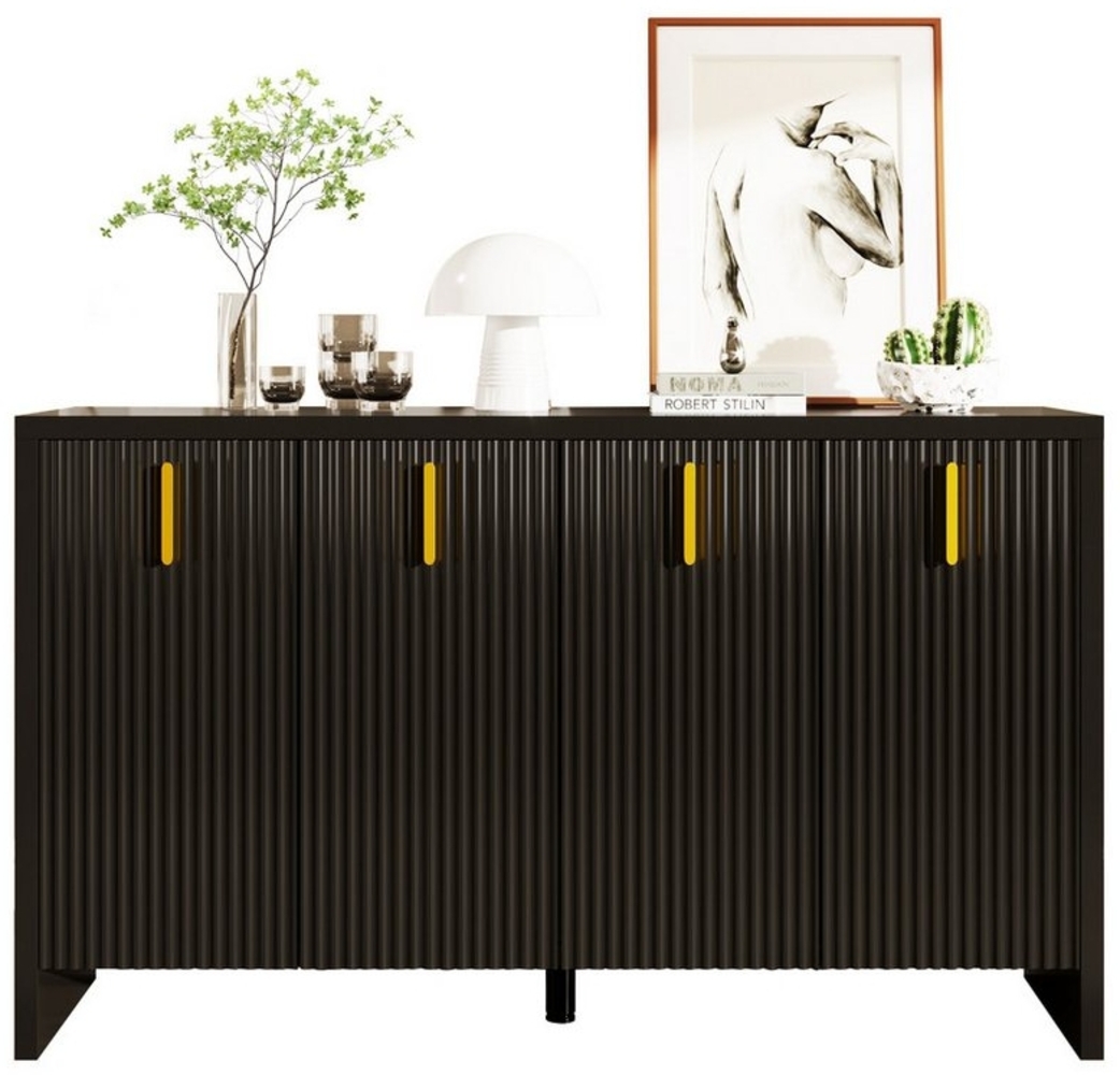 HAUSS SPOLE Sideboard mit goldenen Griffe und verstellbare Trennwände schwarz Modern (Modernes, minimalistisches Kommode, 1 St, 140*80*38cm), mit goldenen Griffen und verstellbaren Trennwänden Bild 1