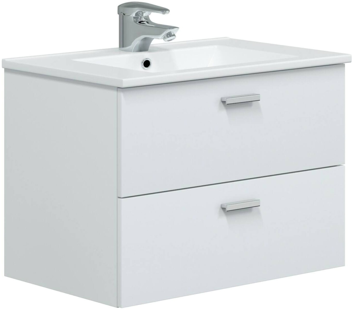 Dmora Badezimmermöbel Tico, Badezimmerschrank, Mehrzweckschrank, Hängeschrank mit Spiegel, 70x45 h50 cm, Glänzendes Weiß Bild 1