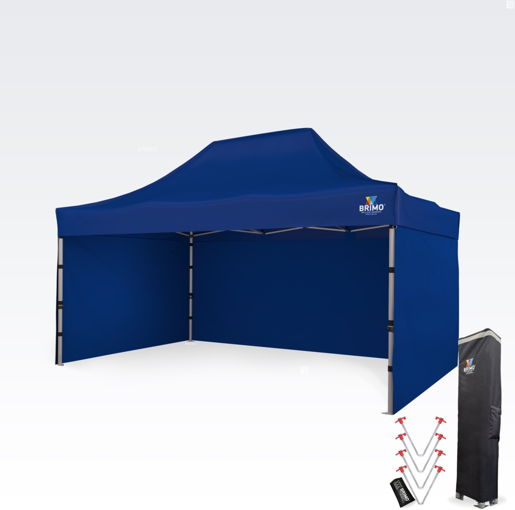 Faltpavillon 3x4,5m - mit 3 Wänden - Blau Bild 1