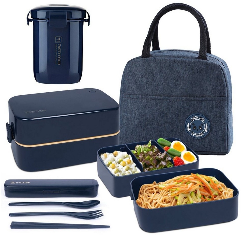 OSTWOLKE Lunchbox Bento Box Set Kunststoff Tragbare Auslaufsichere Lunchbox mit Tasche, inkl. Besteck-Set, mit Suppenbecher Bild 1