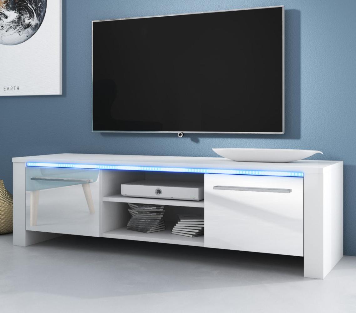 TV-Lowboard Harlem Hochglanz weiß mit Beleuchtung 140 cm Bild 1