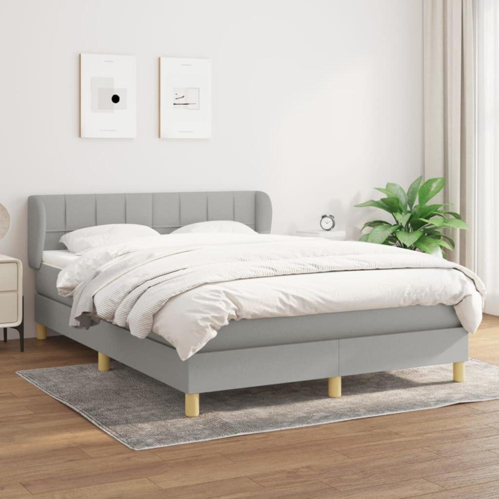 Doppelbett, Polsterbett mit Matratze Stoff Hellgrau 140 x 200 cm Bild 1