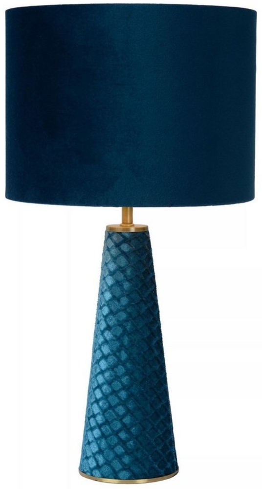 Licht-Erlebnisse Nachttischlampe SENU, ohne Leuchtmittel, Metall Stoff E27 D: 25 cm rund 47 cm hoch Türkis Modern Bild 1