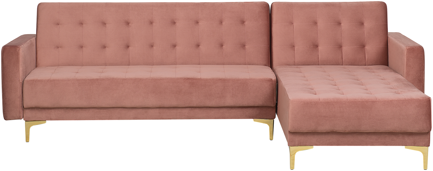 Ecksofa linksseitig Samtstoff rosa Schlaffunktion ABERDEEN Bild 1