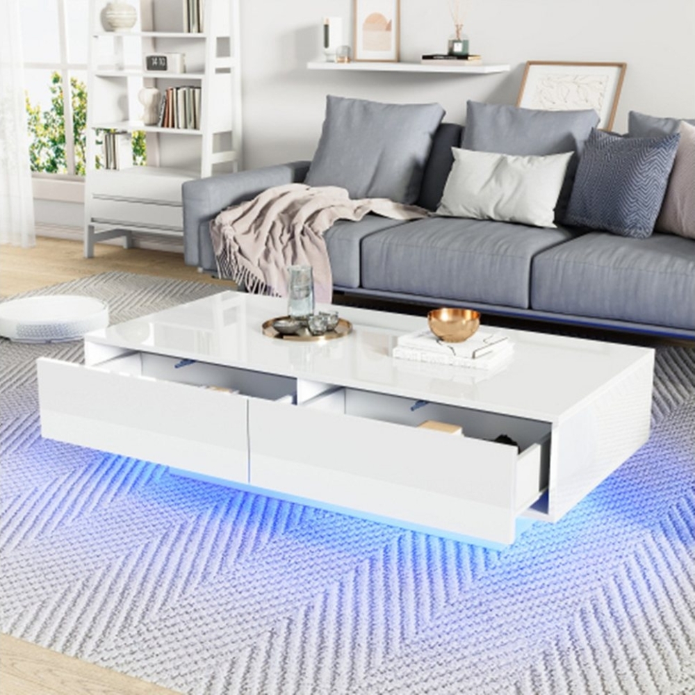 XDeer Couchtisch Couchtisch mit 2 Schubladen, LED-Beleuchtung, Eleganter Wohnzimmertisch Bild 1