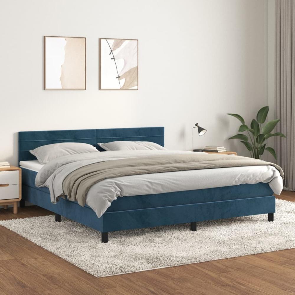 vidaXL Boxspringbett mit Matratze Dunkelblau 180x200 cm Samt 3141381 Bild 1