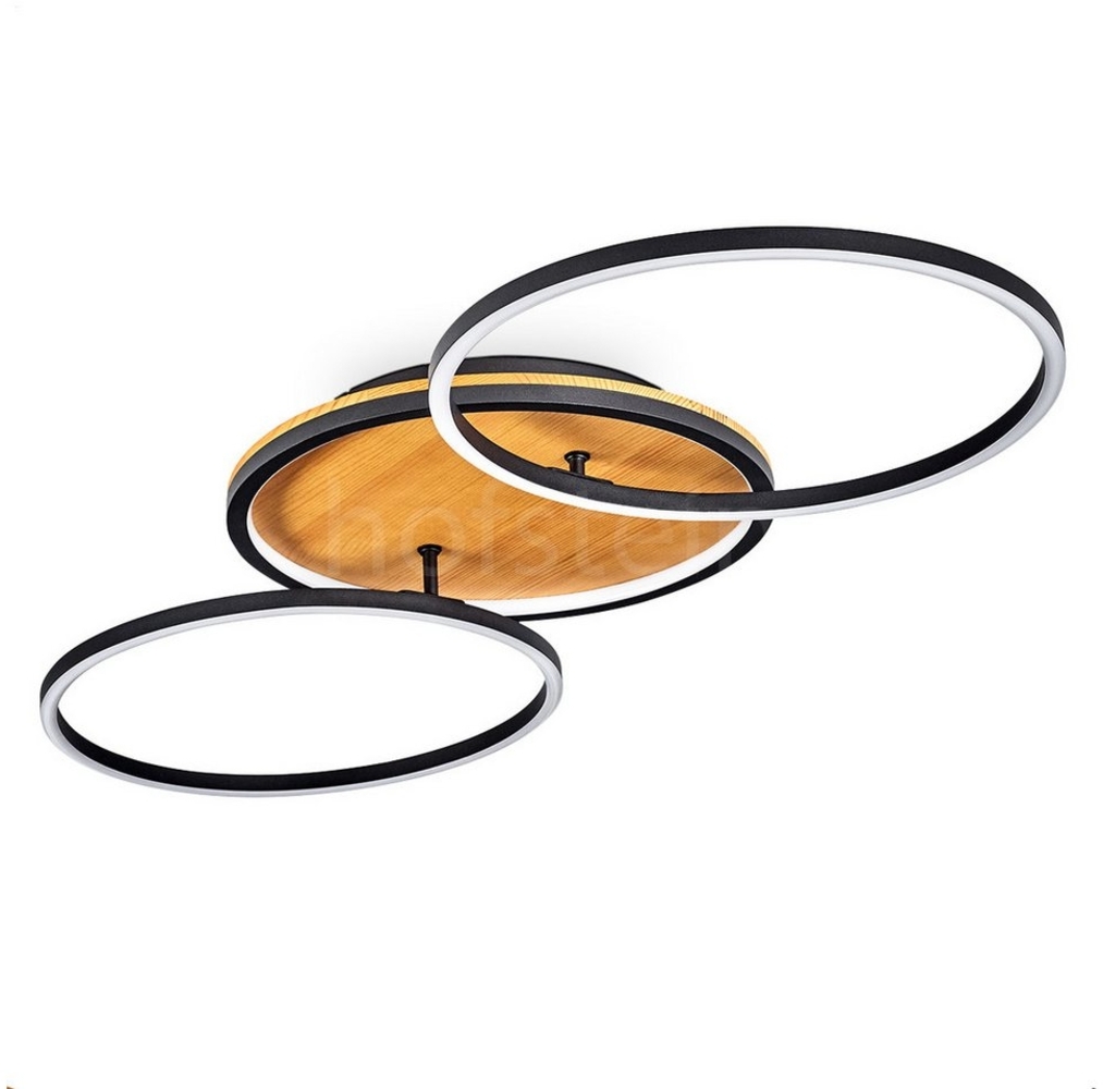 hofstein Deckenleuchte dimmbare Deckenlampe aus Metall/Holz/Kunststoff in Schwarz/Natur/Weiß, LED fest integriert, 3000 Kelvin, 38 Watt, 1300 Lumen, m. verstelbarren Schirme, dimmbar Bild 1