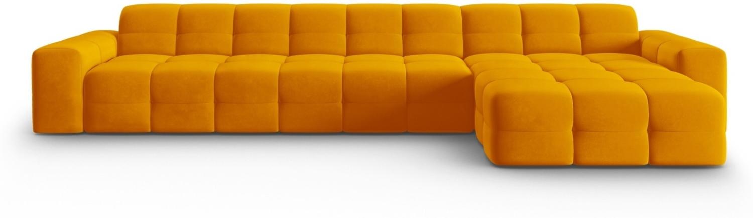 Micadoni 5-Sitzer Samtstoff Ecke rechts Sofa Kendal | Bezug Orange | Beinfarbe Black Beech Wood Bild 1