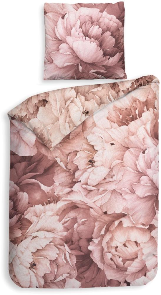 Heckett & Lane Satin Bettwäsche 135x200 Wade beige Flowerpower pink rosa Bild 1