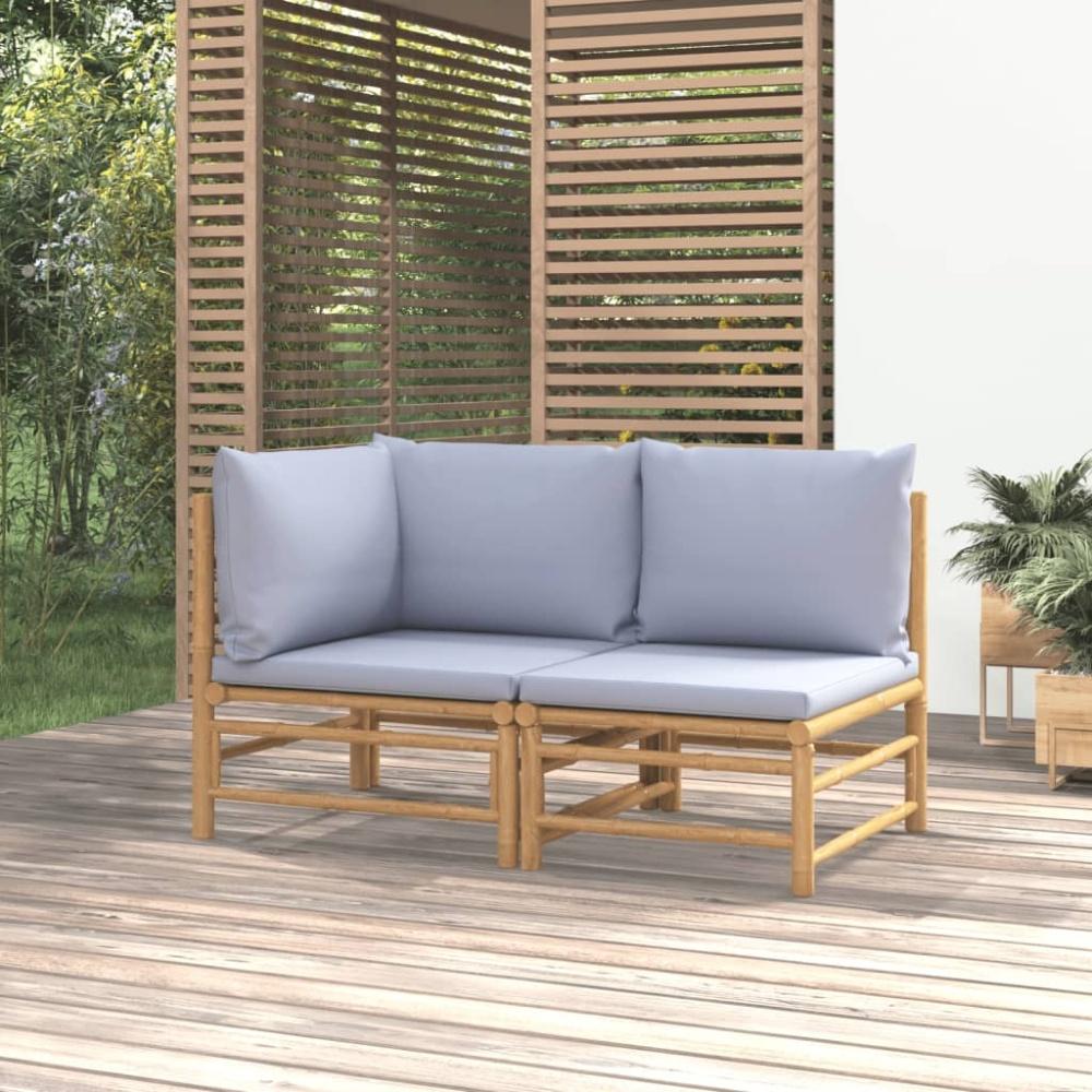 vidaXL 2-tlg. Garten-Lounge-Set Hellgraue Kissen Bambus 362276 Bild 1