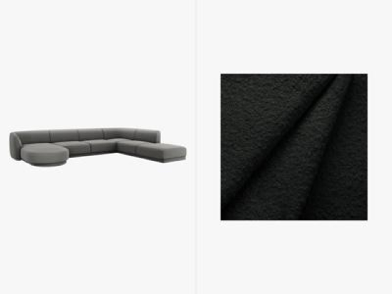 Micadoni Panorama-Ecksofa Miley 6-Sitzer Rechts Boucle Schwarz Kunststoff schwarz Bild 1