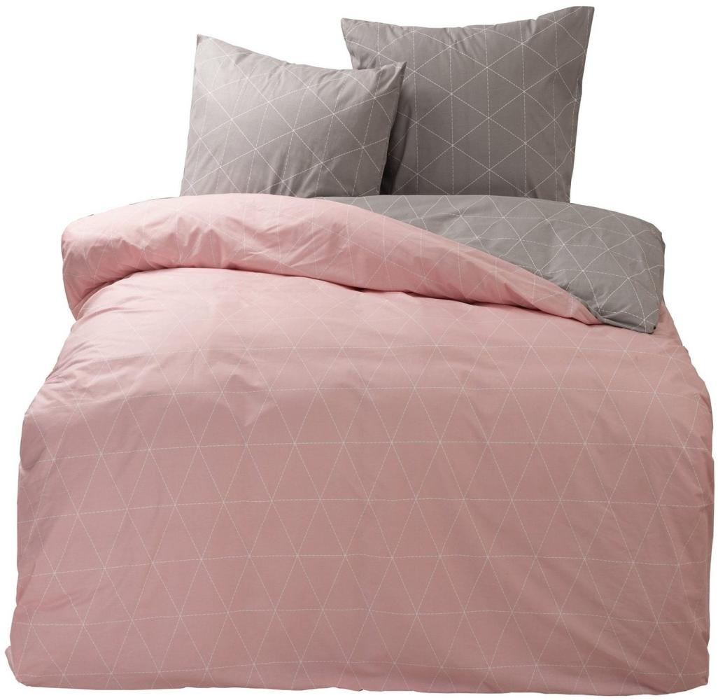 One Home Bettwäsche Raute grau / rosa, Renforcé, 3 teilig, Geometrisch und modern, Baumwolle Doppelbett Bild 1