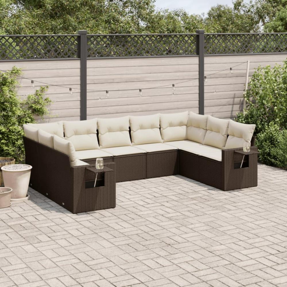 vidaXL 9-tlg. Garten-Sofagarnitur mit Kissen Braun Poly Rattan 3220602 Bild 1
