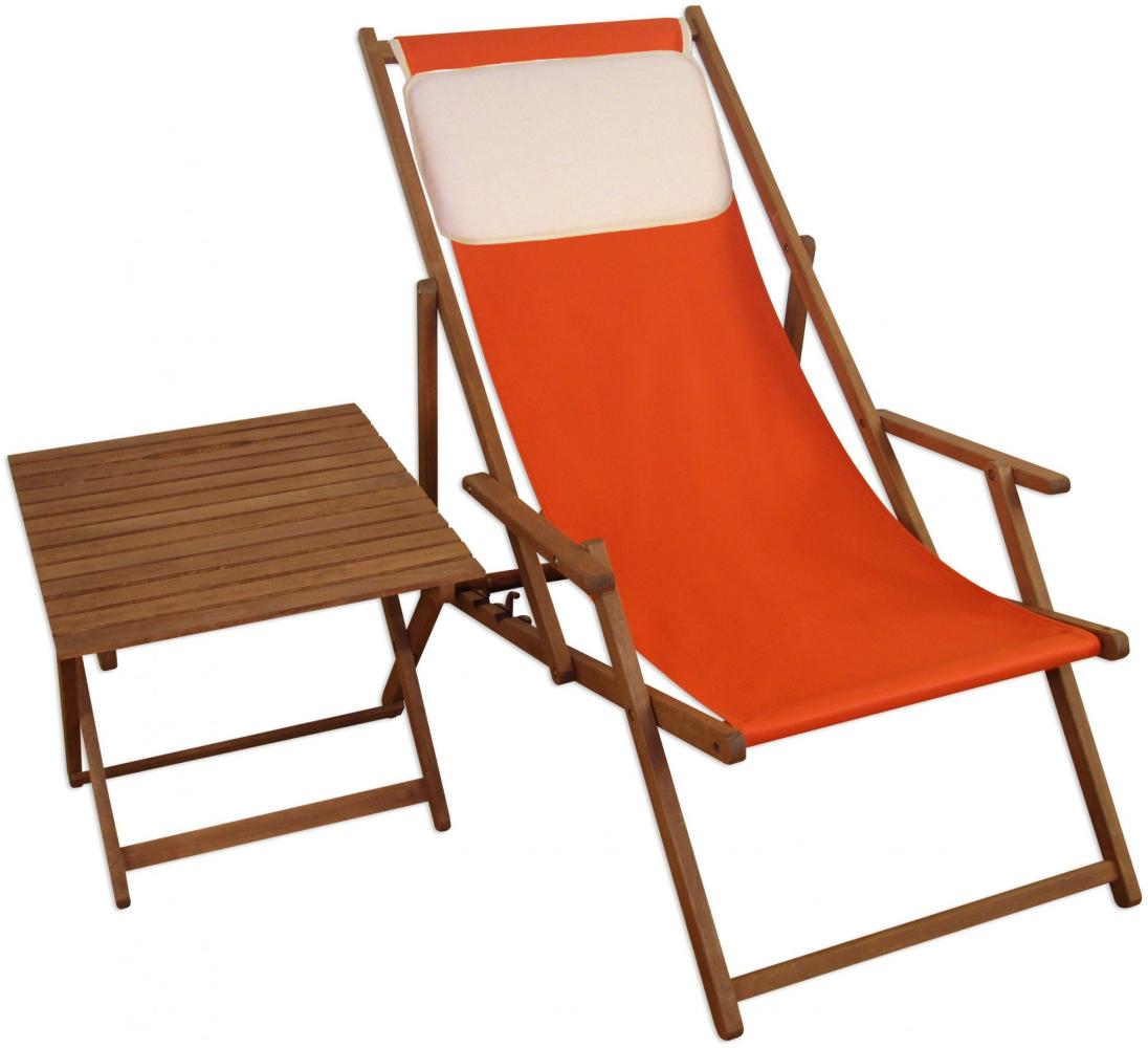 Gartenliege Liegestuhl terracotta Tisch Kissen Strandstuhl Sonnenliege Buche dunkel 10-309TKH Bild 1